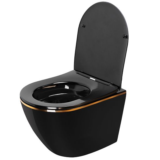 Hanging Toilet Bowl Rea Carlo Mini Rimless Flat Black Gold Edge