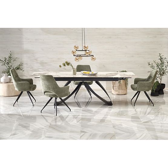 HILARIO extendable table, top - white marble, legs - black (3p=1pc)