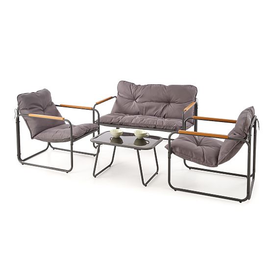HUDSON, garden set (sofa, 2x armchair, table), gray / brown (1p=1set)