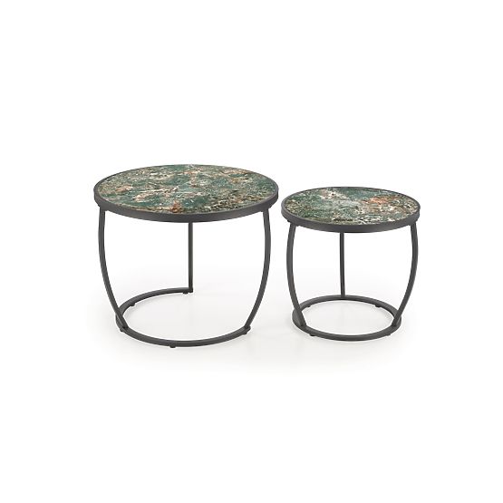 INES set of 2 tables, green marble / black (1p=1set)