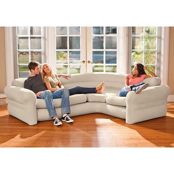 Inflatable Corner Sofa Four-Seater 257x203x76 cm Beige INTEX 68575