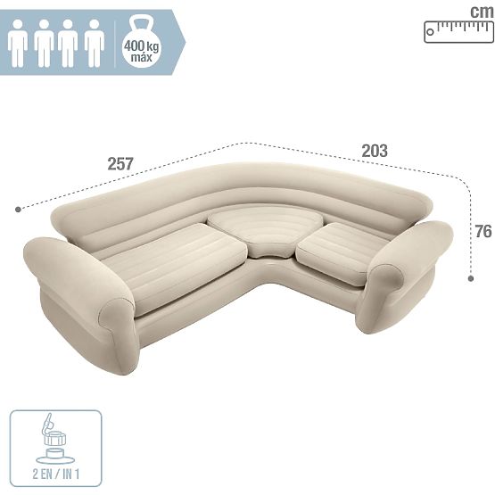 Inflatable Corner Sofa Four-Seater 257x203x76 cm Beige INTEX 68575