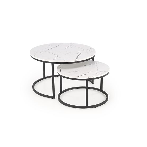 JAVA Set of 2 Tables, White Marble / Black (1p=1pc)