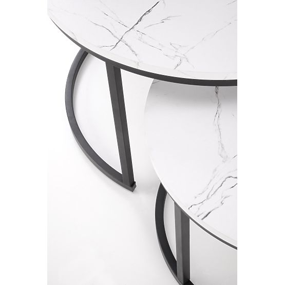 JAVA Set of 2 Tables, White Marble / Black (1p=1pc)