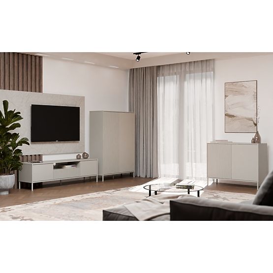 KAMARO 2D SLIM/SMOOTH CASHMERE Sideboard with Slatted Front Panel + Classic