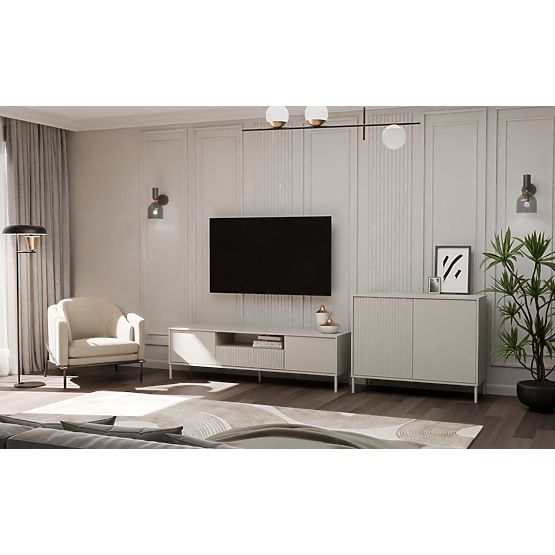 KAMARO 2D SLIM/SMOOTH CASHMERE Sideboard with Slatted Front Panel + Classic