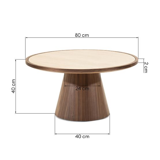Kyoto Coffee Table 80 cm, Round, Travertine/Walnut