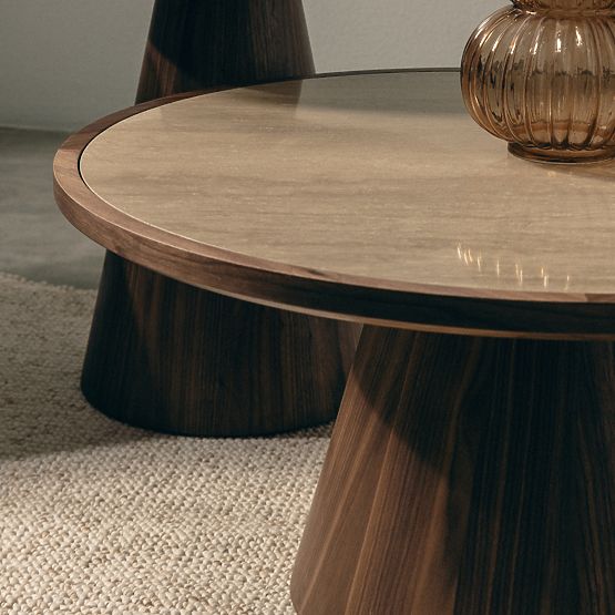 Kyoto Coffee Table 80 cm, Round, Travertine/Walnut