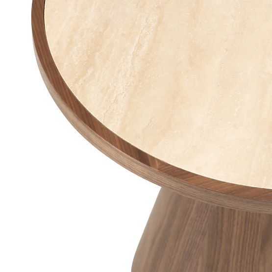 Kyoto Coffee Table 80 cm, Round, Travertine/Walnut