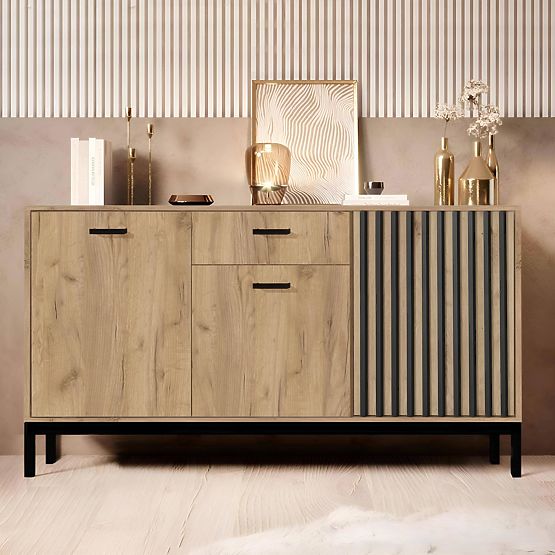 LAMINO KM-1 Sideboard Craft Oak/Black, Legs: Black (3pcs=1unit)