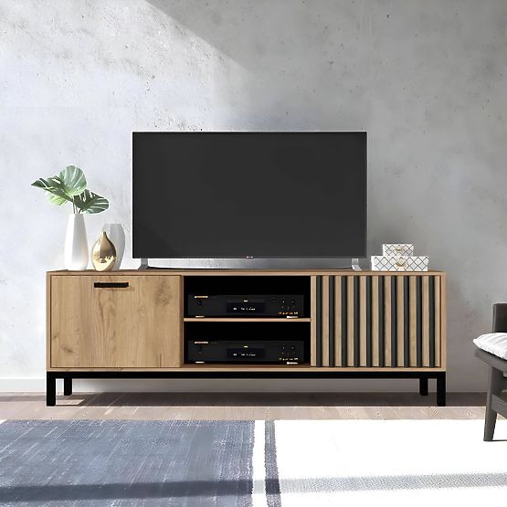 LAMINO RTV-1 TV Stand Oak Craft/Black, Legs: Black (2p=1pc)