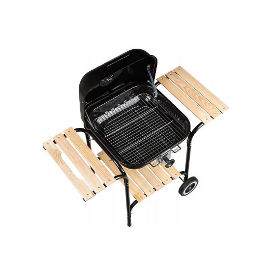 Large Garden Grill with Adjustable Grate and Wooden Shelves
