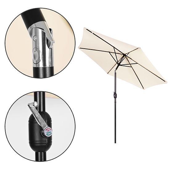 Large Garden Tilted Folding Parasol with Crank 6 Ribs Beige 270 cm
