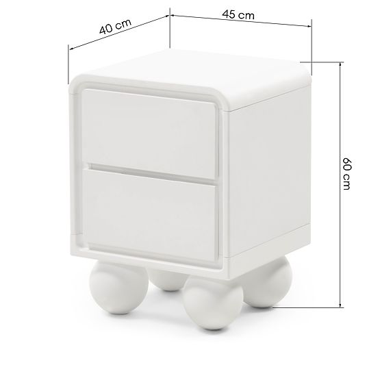Lauria White Nightstand, Rounded, Ball Legs