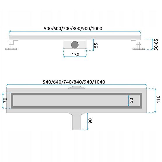 Linear Drain REA NEOX PRO Brushed Steel 50