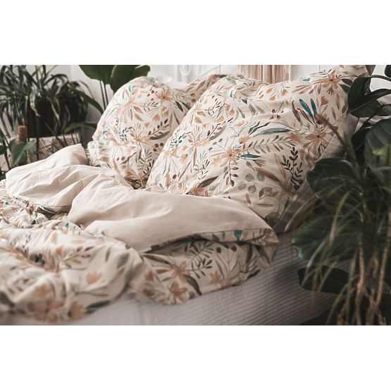 LINEN Bedding Set - leaves 220x200 + 2x 70x80