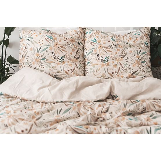LINEN Bedding Set - leaves 220x200 + 2x 70x80