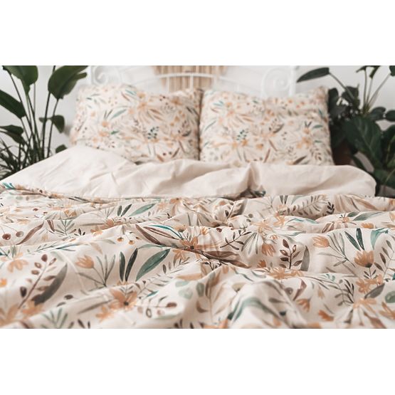 LINEN Bedding Set - leaves 220x200 + 2x 70x80