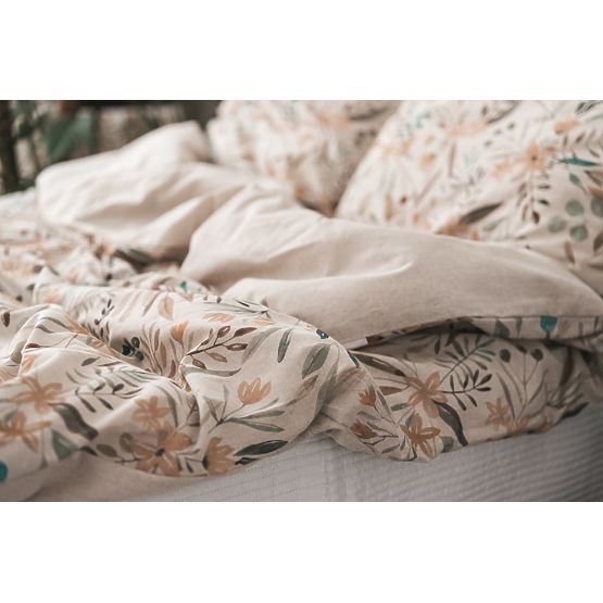LINEN Bedding Set - leaves 220x200 + 2x 70x80