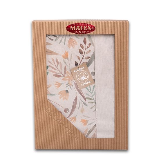 LINEN Bedding Set - leaves 220x200 + 2x 70x80