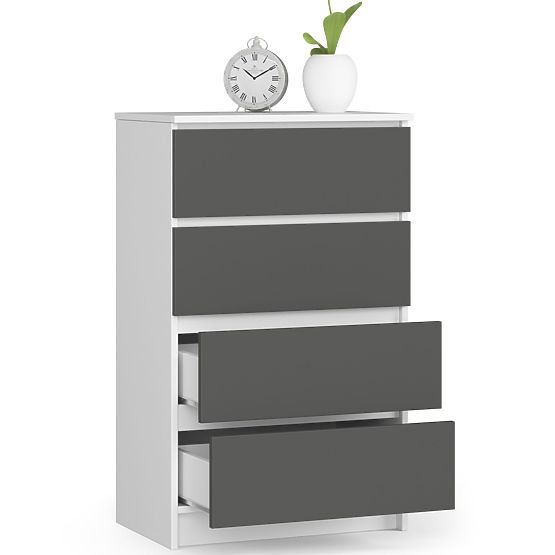 Living Room Dresser K 60 cm 4 Drawers - White-Graphite Gray