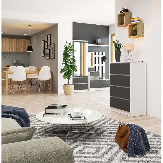 Living Room Dresser K 60 cm 4 Drawers - White-Graphite Gray