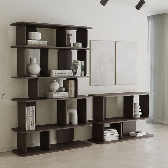 Low Shelf Tulumo, Rounded, Walnut Villa