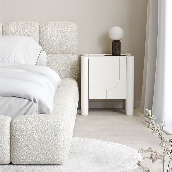 Lunaria Nightstand with Carved Front, White