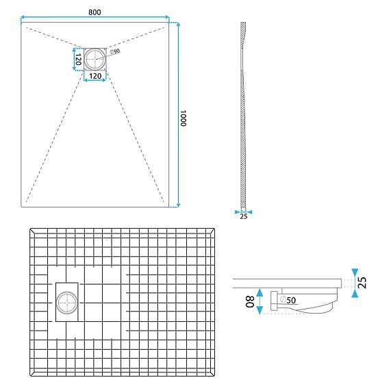 Magnum White Shower Tray 80x100