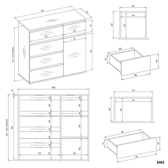 Malwa 1D5S White Dresser
