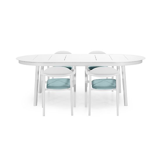 Marinelli Garden Set, Extendable Table 230-300 cm + 4 Chairs, Aluminum, White