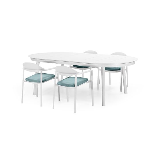 Marinelli Garden Set, Extendable Table 230-300 cm + 4 Chairs, Aluminum, White