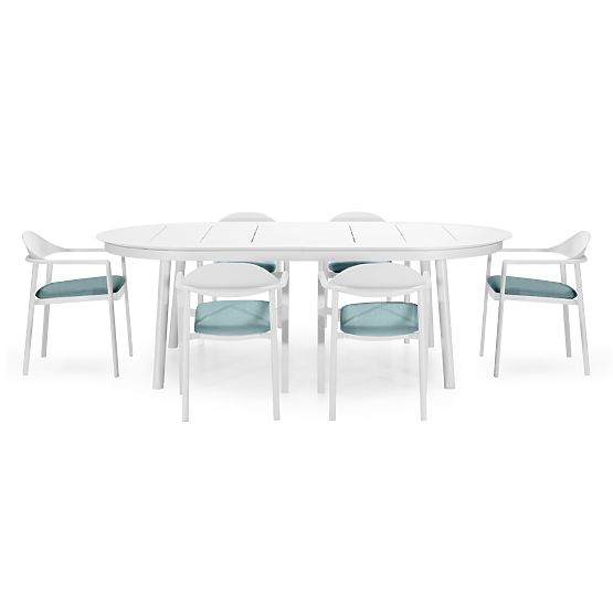 Marinelli Garden Set, Extendable Table 230-300 cm + 6 Chairs, Aluminum, White