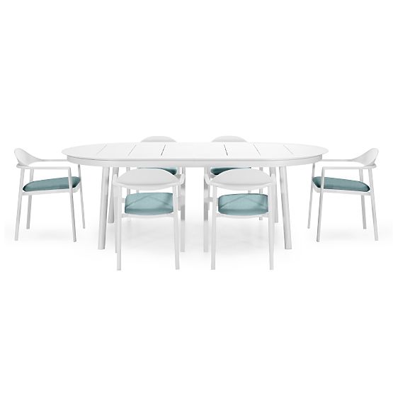 Marinelli Garden Set, Extendable Table 230-300 cm + 6 Chairs, Aluminum, White