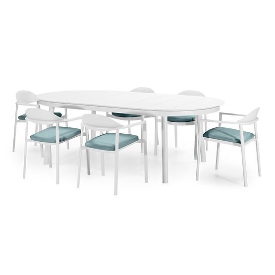Marinelli Garden Set, Extendable Table 230-300 cm + 6 Chairs, Aluminum, White