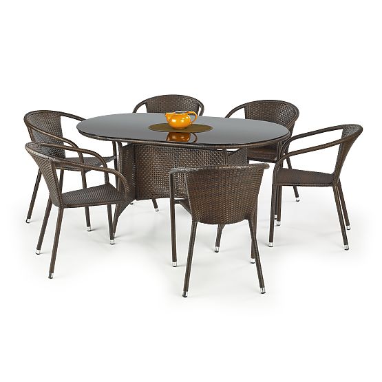 MASTER garden table, color: glass - black, rattan - dark brown (2p=1pc)