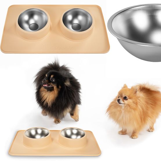 Metal Bowls for Dog or Cat with Non-Slip Mat Beige PJ-089
