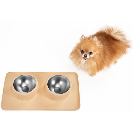 Metal Bowls for Dog or Cat with Non-Slip Mat Beige PJ-089