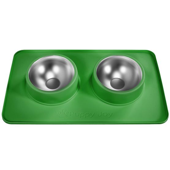Metal Bowls for Dogs or Cats with Non-Slip Mat Green PJ-087