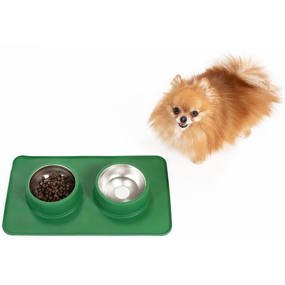 Metal Bowls for Dogs or Cats with Non-Slip Mat Green PJ-087