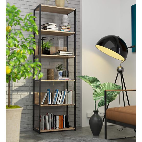 Metal Loft Shelf 60 cm - Black-Sonoma Oak - 6 Shelves