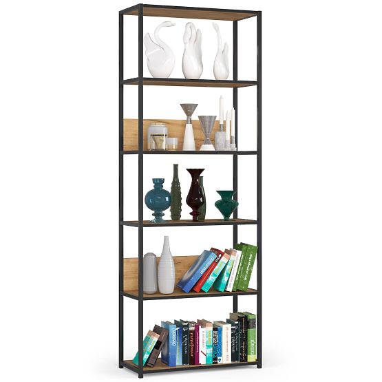 Metal Loft Shelf 70 cm - Black-Craft Oak - 6 Shelves