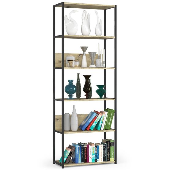 Metal Loft Shelf 70 cm - Black-Oak Artisan - 6 Shelves