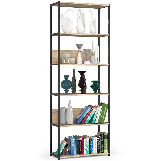 Metal Loft Shelf 70 cm - Black-Sonoma Oak - 6 Shelves