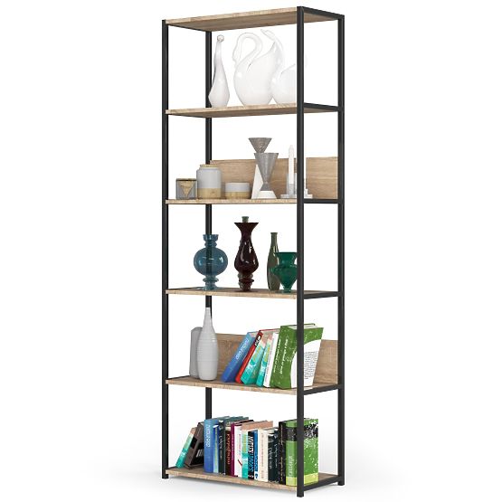 Metal Loft Shelf 70 cm - Black-Sonoma Oak - 6 Shelves