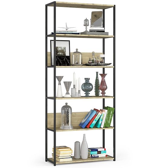 Metal Loft Shelf 80 cm - Black-Oak Artisan - 6 Shelves
