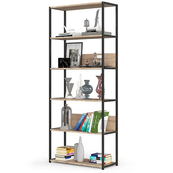 Metal Loft Shelf 80 cm - Black-Sonoma Oak - 6 Shelves
