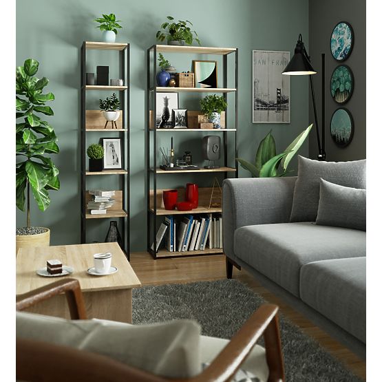 Metal Loft Shelf 80 cm - Black-Sonoma Oak - 6 Shelves