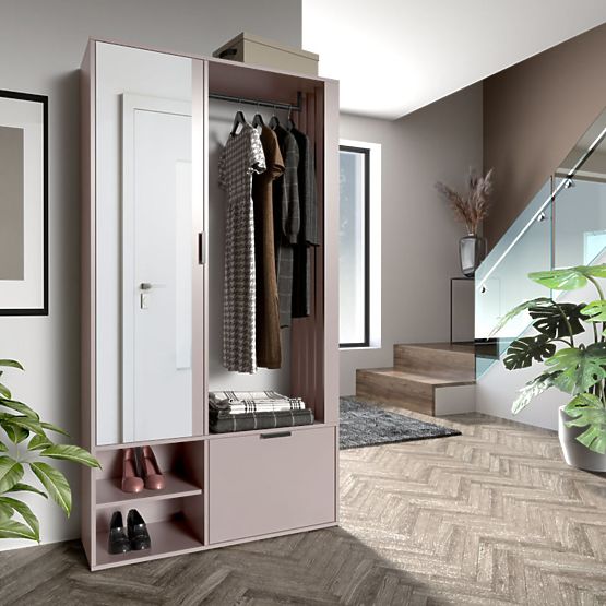 MILO UNI Wardrobe with Mirror, Strips, Doors, and Flap