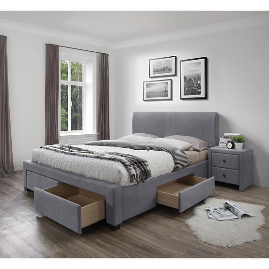MODENA 3 Bed with Drawers in Grey Velvet (6p=1pc)